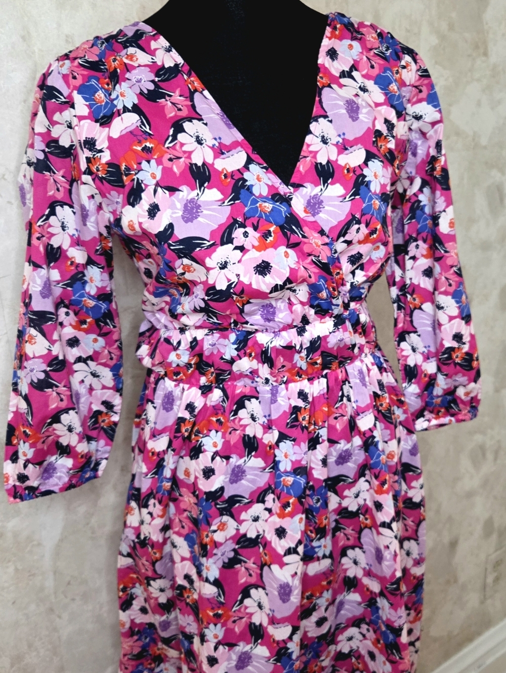 ON 34th Pink Floral Cotton Dress Floral Midi Empire Waist Lined Small